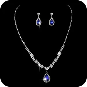 Yikisdy Bride Wedding Sparkle Necklace Earrings Set Silver Crystal Necklace Set Party Rhinestone Necklaces Accessories for Women and Girls