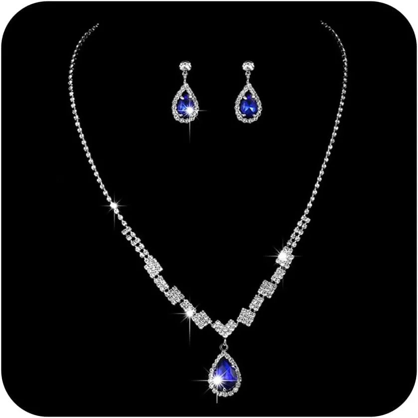 Yikisdy Bride Wedding Sparkle Necklace Earrings Set Silver Crystal Necklace Set Party Rhinestone Necklaces Accessories for Women and Girls