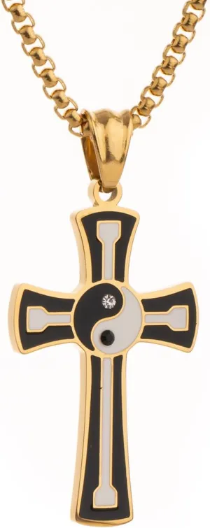 Yin Yang Necklace for Men Women Stainless Steel Cross Pendant Necklaces,Chinese Tai Chi Rhinestones Christian Cross