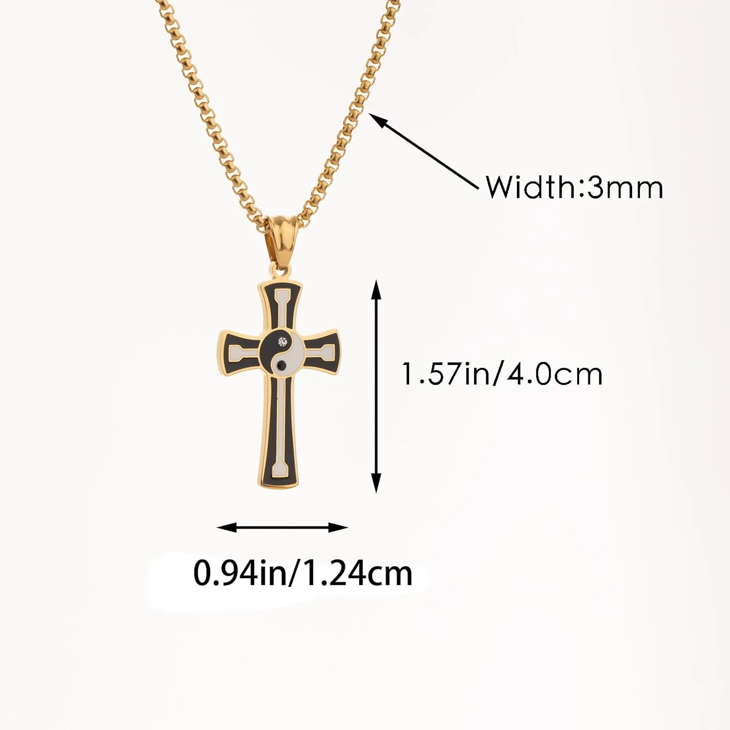 Yin Yang Necklace for Men Women Stainless Steel Cross Pendant Necklaces,Chinese Tai Chi Rhinestones Christian Cross