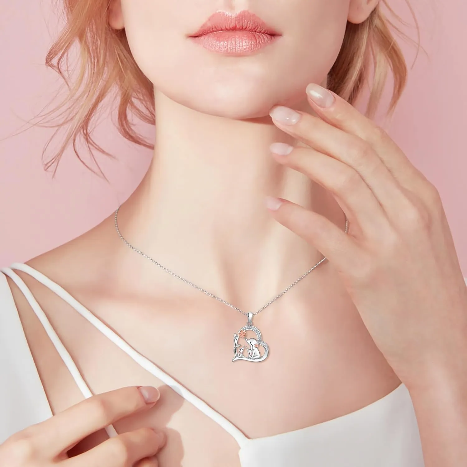 YLT 925 Sterling Silver Elephant/Giraffe Necklace Heart Rose Necklaces 3 Elephants Family for Mom Daughter Jewelry