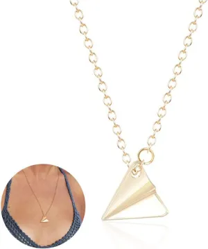 YOOE Triangle Origami Paper Airplane Necklace,Geometric Paper Plane Necklace Simple Triangle Paper Airplane Necklace for Women Couple