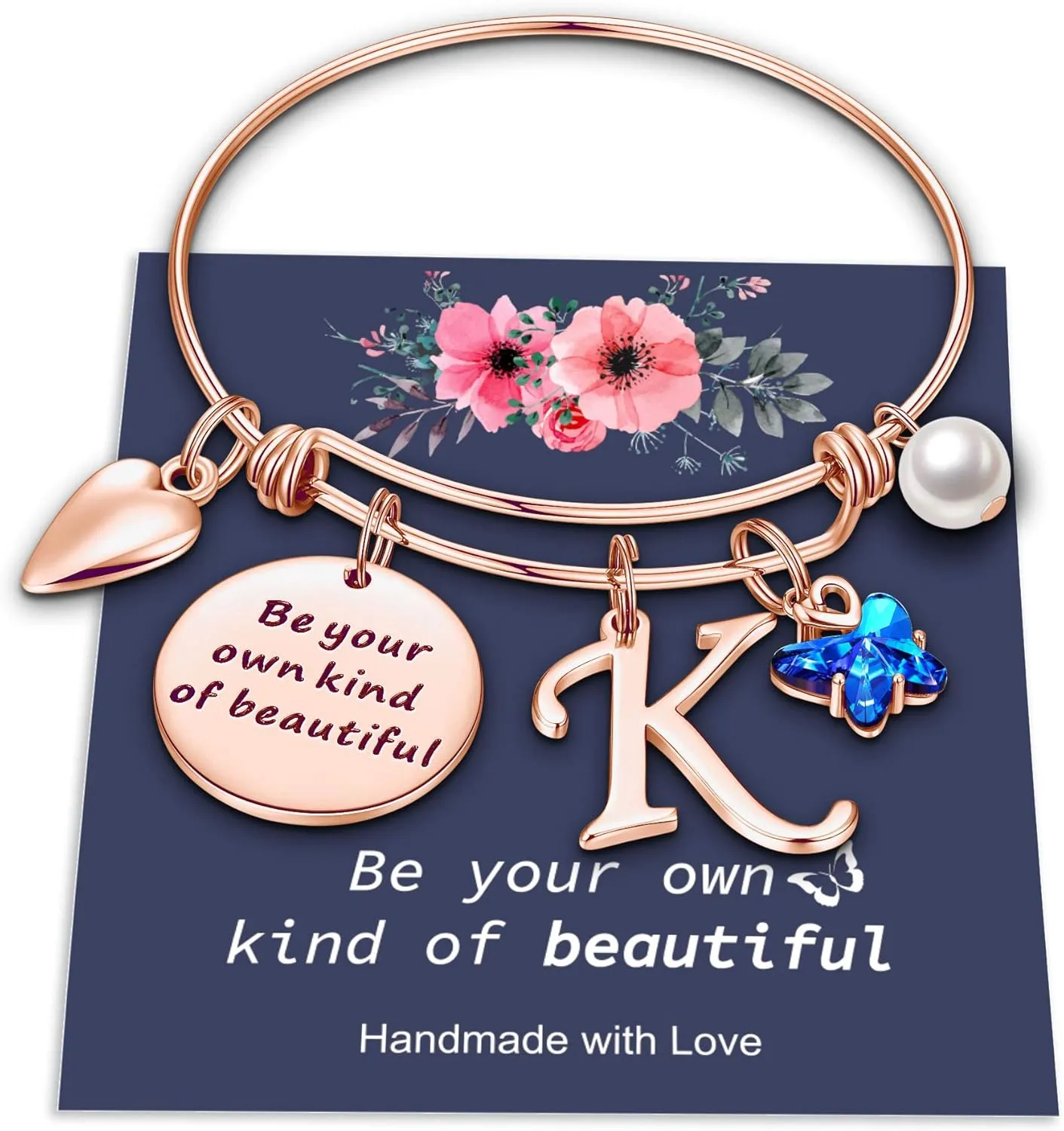 Yoosteel Butterfly Initial Bracelets for Teen Girls Women Gifts - Initial Charm Be Your Own Kind of Beautiful Inspirational Expandable Bangle Bracelets Gifts for Girls Women Jewelry Gifts