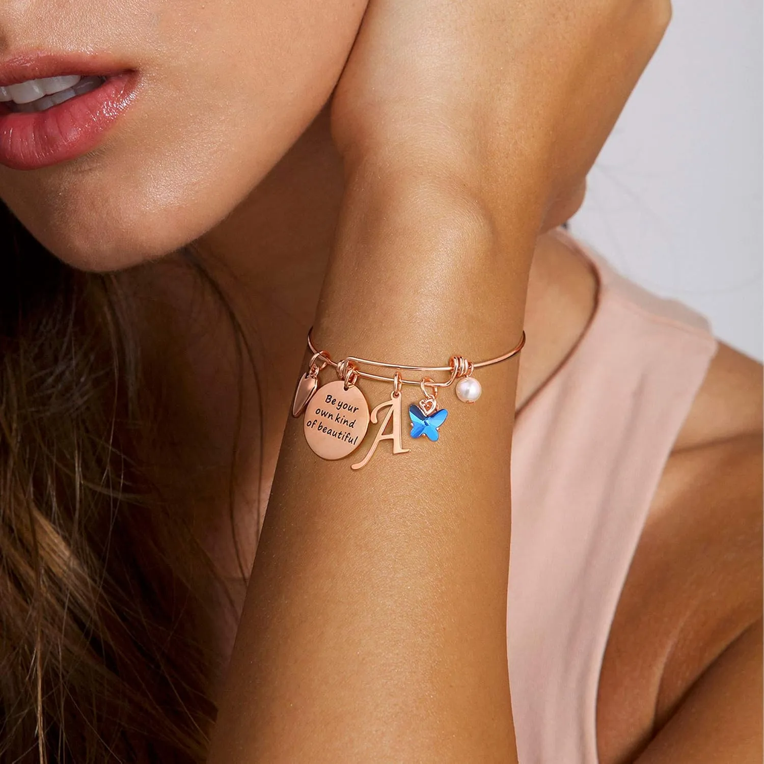 Yoosteel Butterfly Initial Bracelets for Teen Girls Women Gifts - Initial Charm Be Your Own Kind of Beautiful Inspirational Expandable Bangle Bracelets Gifts for Girls Women Jewelry Gifts