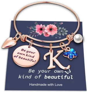 Yoosteel Butterfly Initial Bracelets for Teen Girls Women Gifts - Initial Charm Be Your Own Kind of Beautiful Inspirational Expandable Bangle Bracelets Gifts for Girls Women Jewelry Gifts