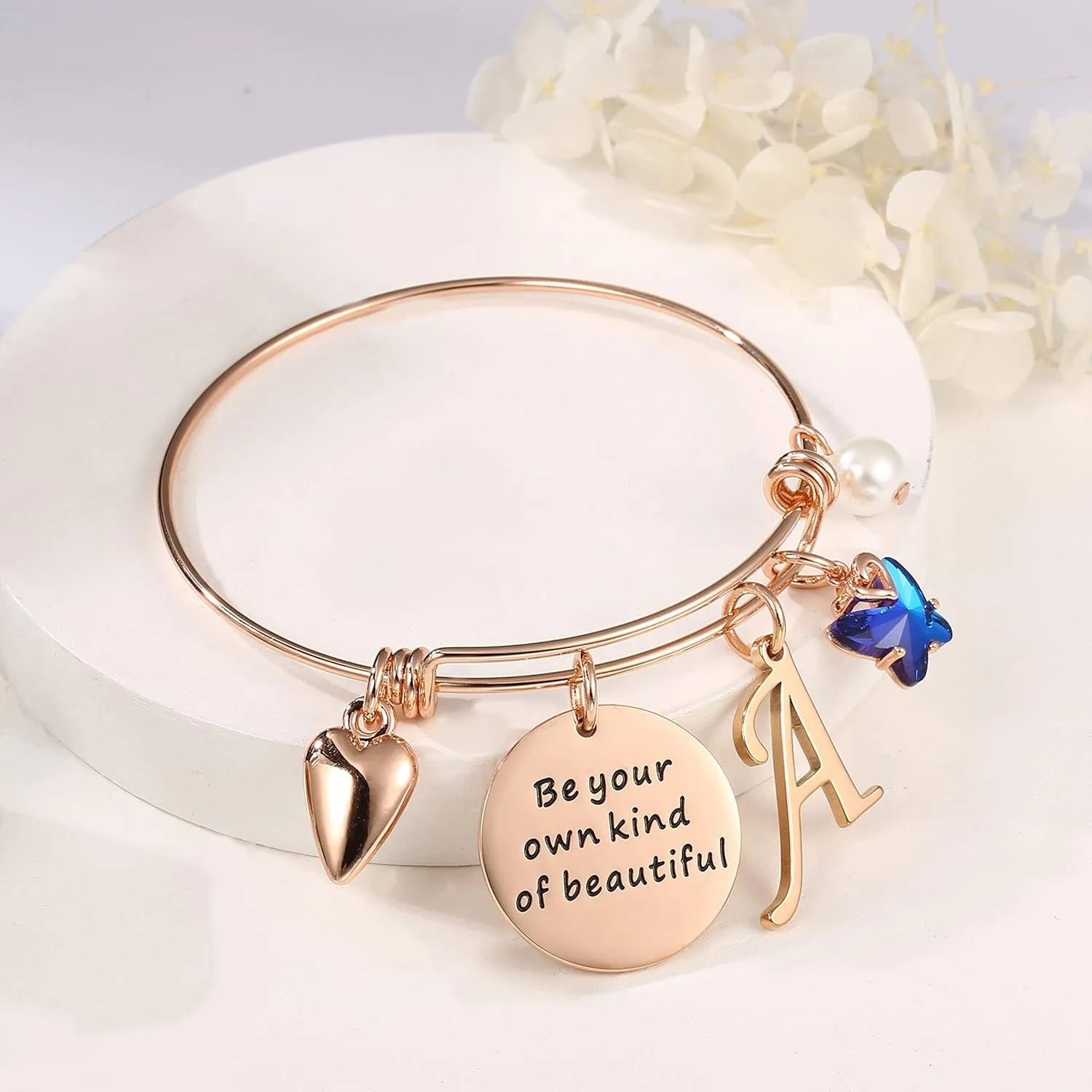 Yoosteel Butterfly Initial Bracelets for Teen Girls Women Gifts - Initial Charm Be Your Own Kind of Beautiful Inspirational Expandable Bangle Bracelets Gifts for Girls Women Jewelry Gifts