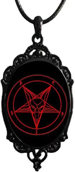 YWMAN Satan Goat Head Cameo Necklaces - Blood Red Cabochon Baphomet Pentagram Pendent - Mystic Witch Jewelry Gift Accessories