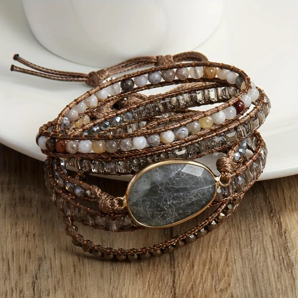 ZOSOJONA Women Wrap Bracelet Boho Natural Jasper Crystal Stone Beads Strand Bracelets
