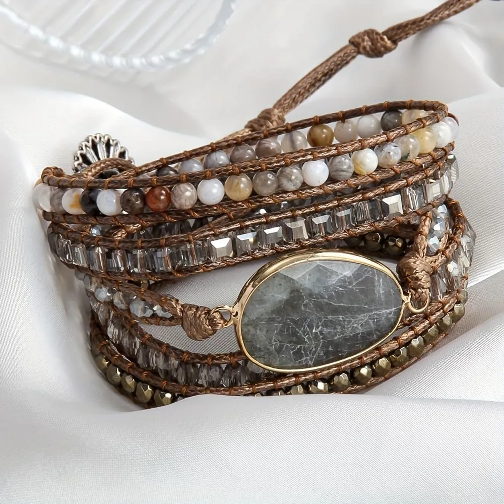 ZOSOJONA Women Wrap Bracelet Boho Natural Jasper Crystal Stone Beads Strand Bracelets